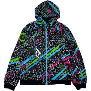 Aperture Full Zip Hoodie Jacket Mens XL Black Neon Abstract Graphic 90s‎ Revival
